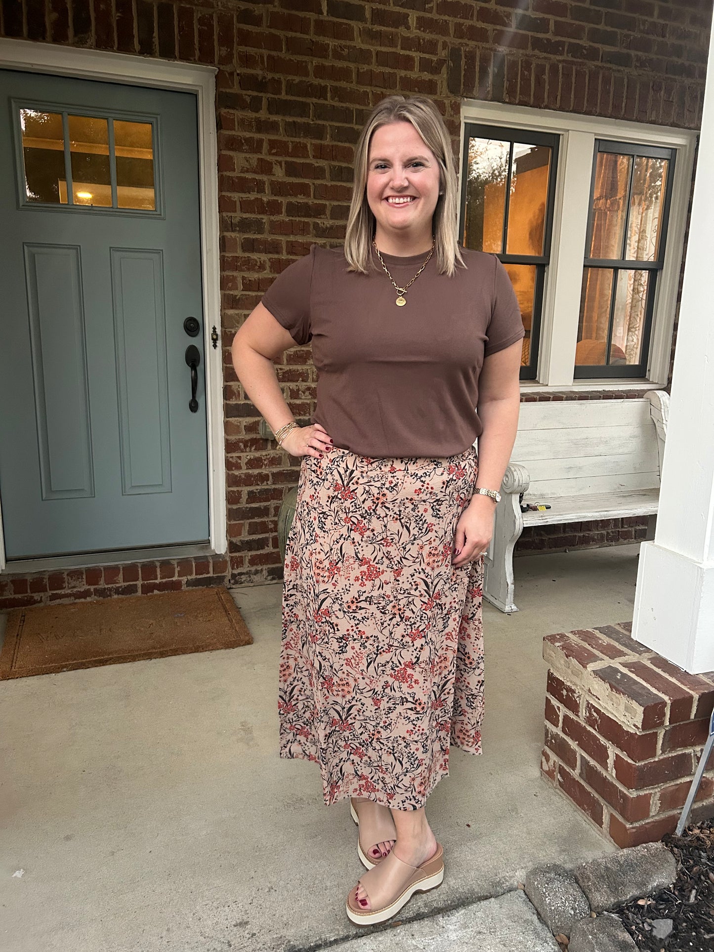Vintage Floral Silk Midi Skirt