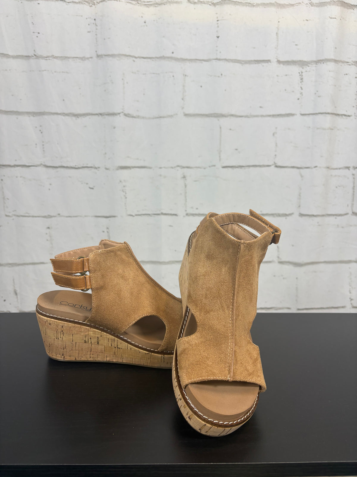 Corkys Falling Hard Suede Wedges-Tobacco