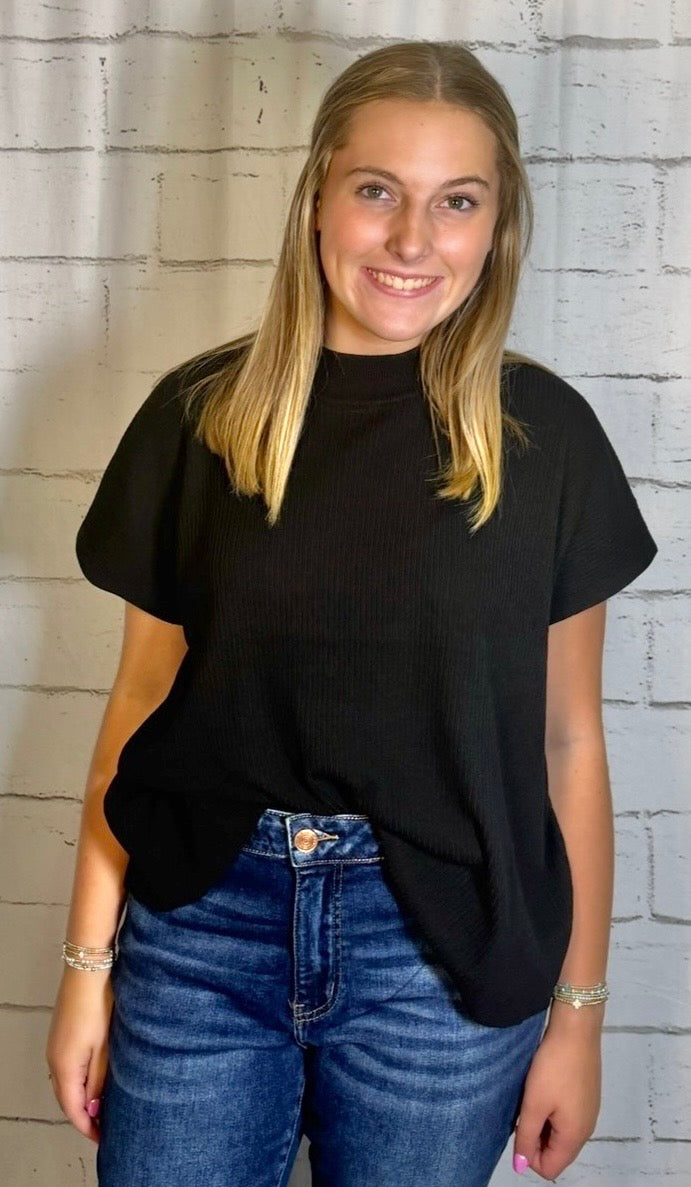 Ribbed Mock Neck Sweater- Black