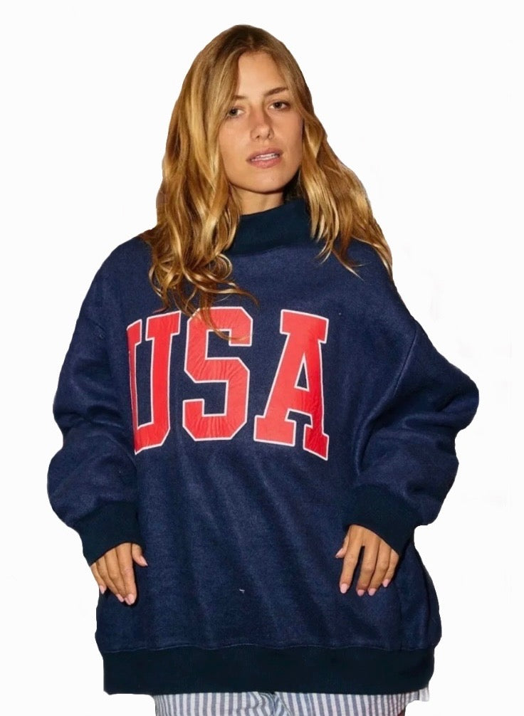 American Flag Reversible Mock Neck Sweatshirt