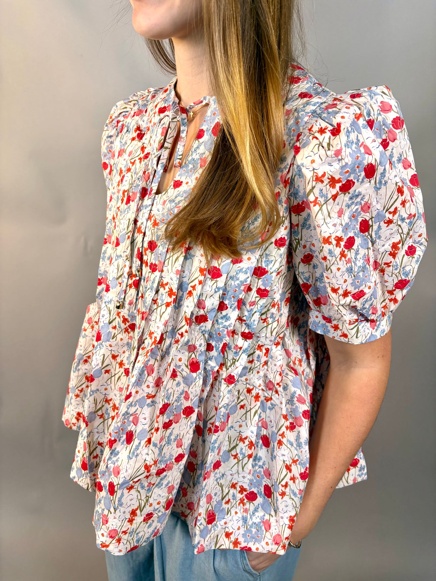 Pleated Floral Tie Top