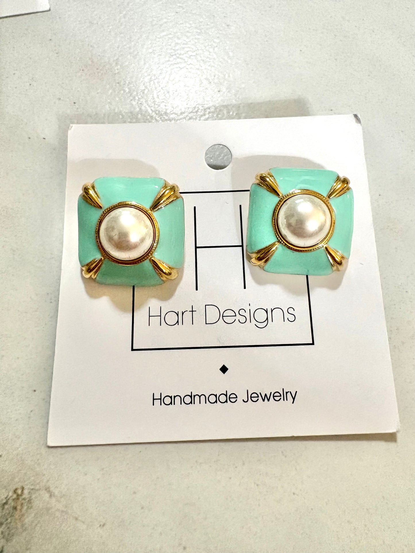 Painted & Pearls Earrings - Blue Squares