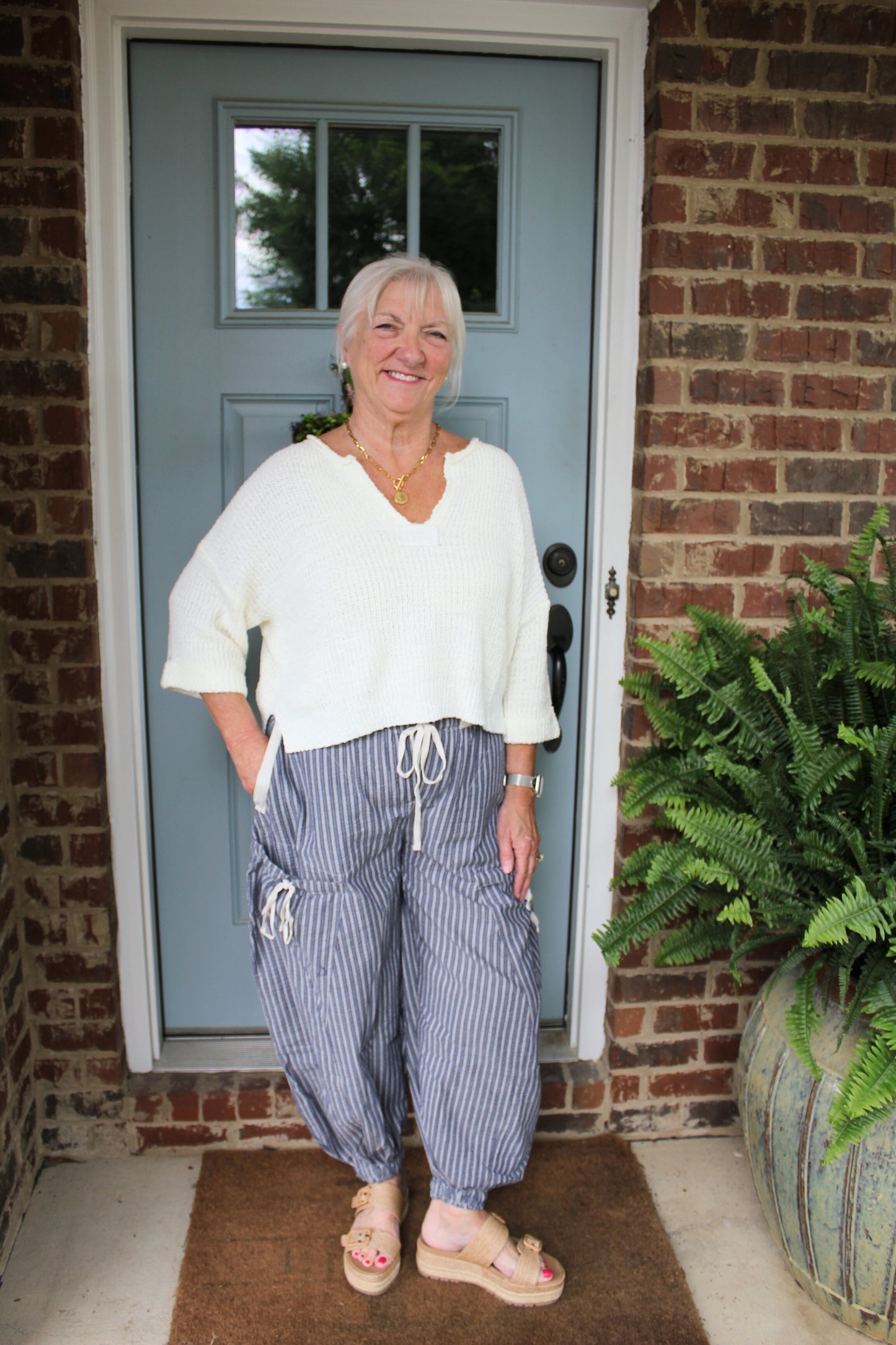 Striped Bow Drawstring Pants