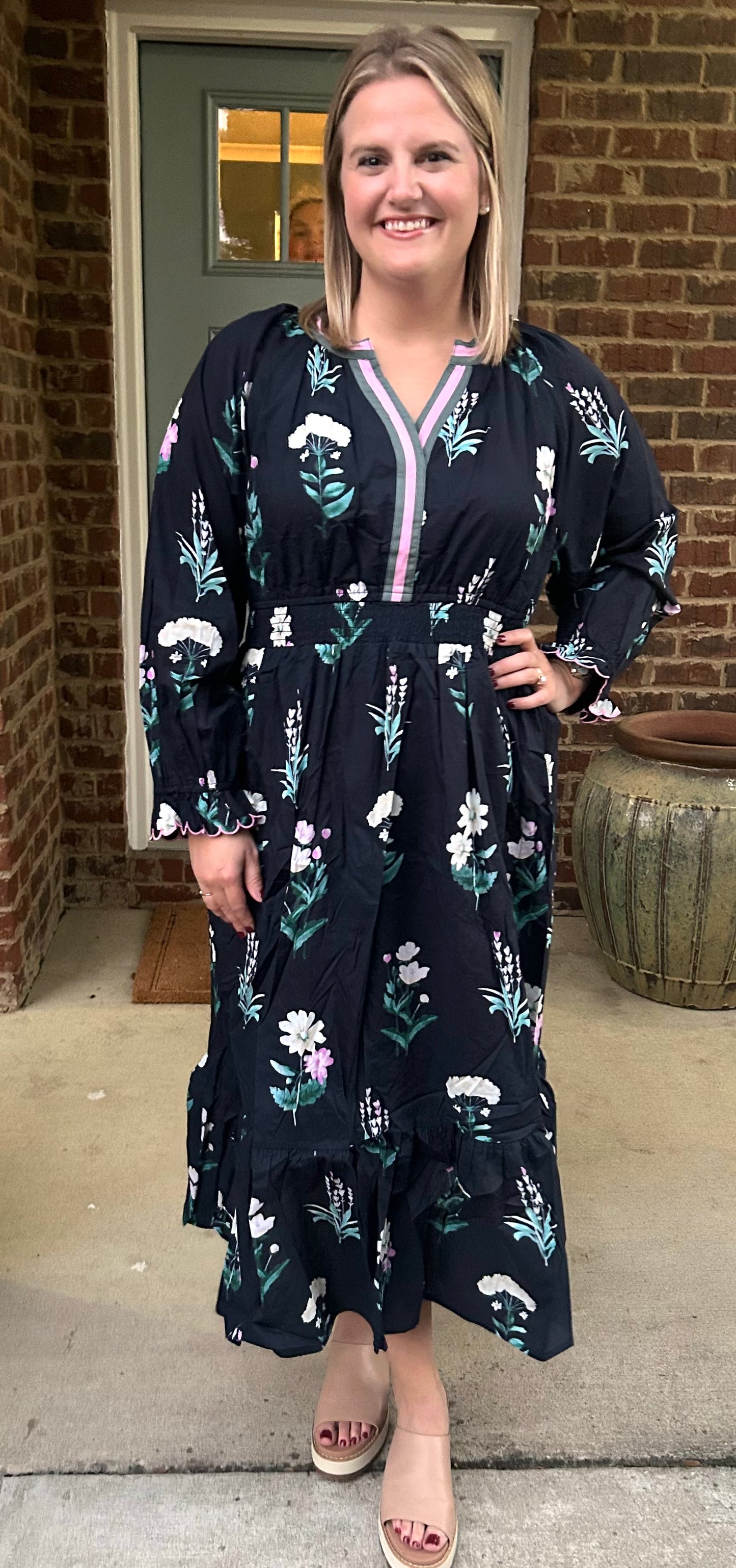 Navy Blossom Midi