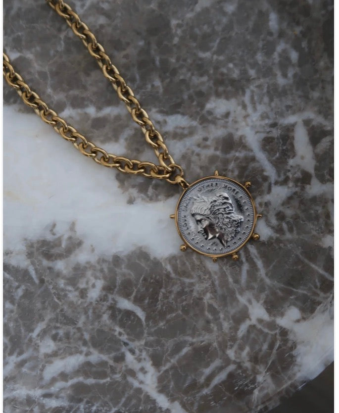 Two Toned Medium Coin Necklace