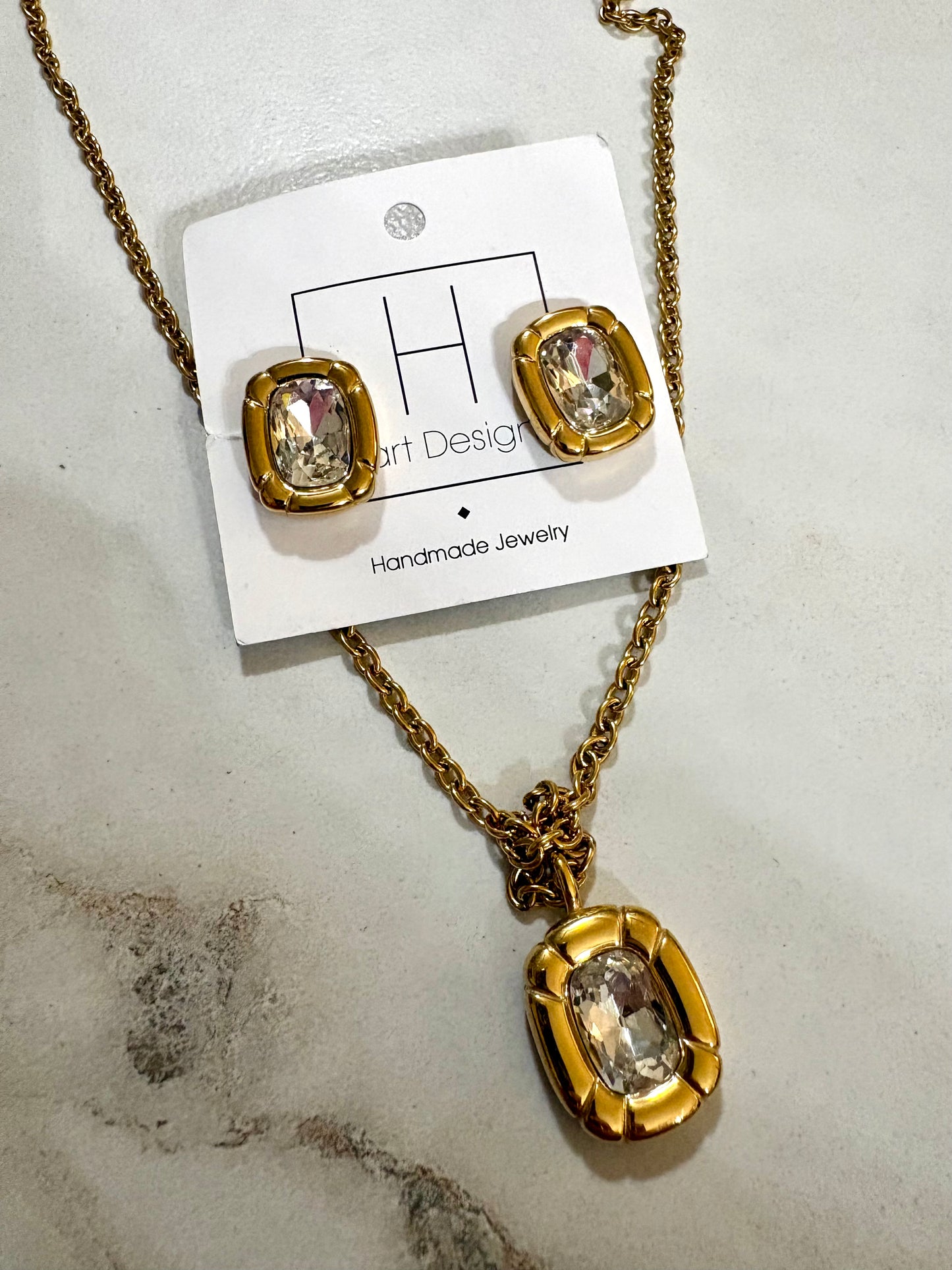 Rectangle Gold & Diamond Pendant Earrings