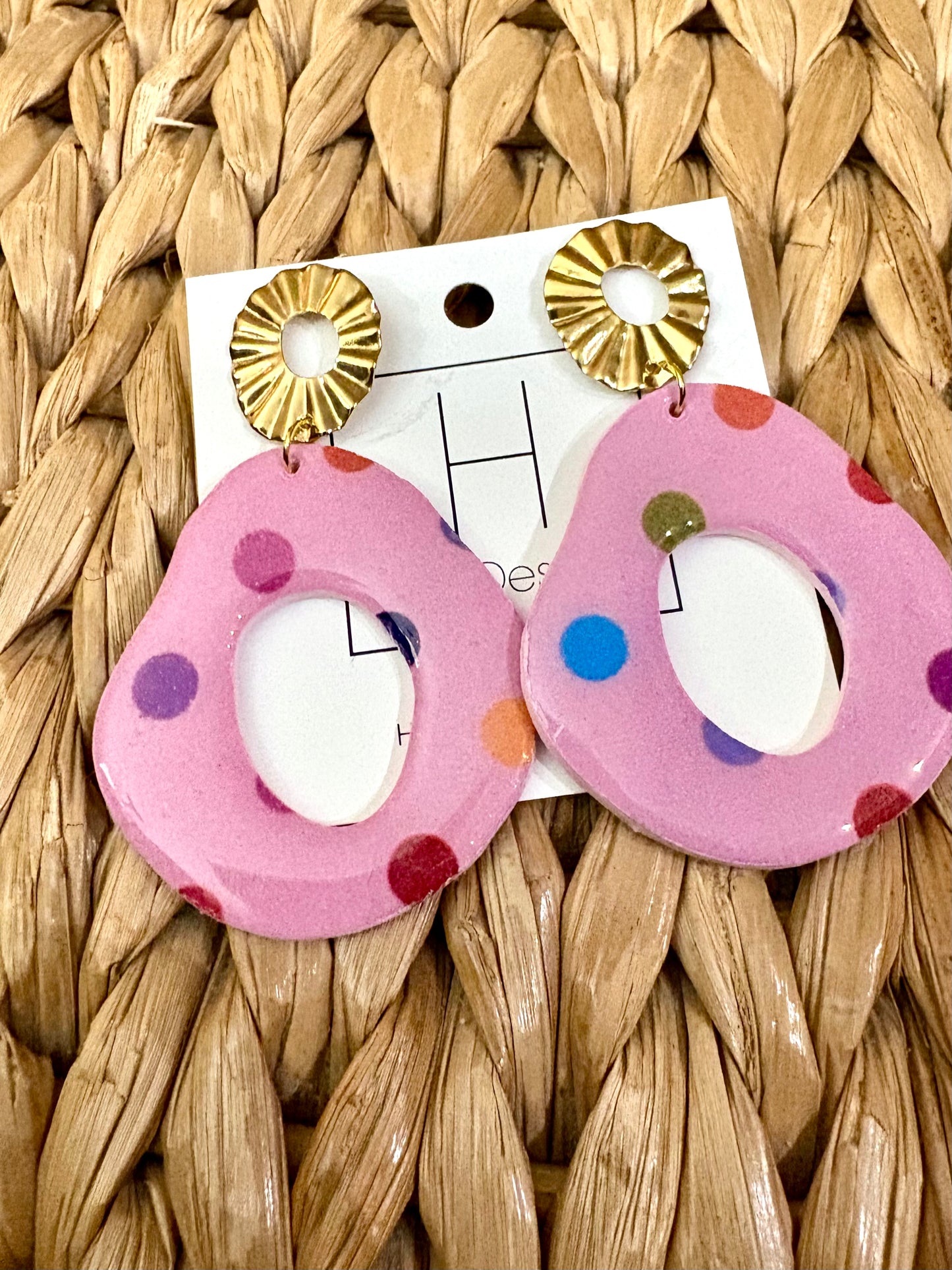 Funky Polkadot Clay Earrings-Pink Rainbow
