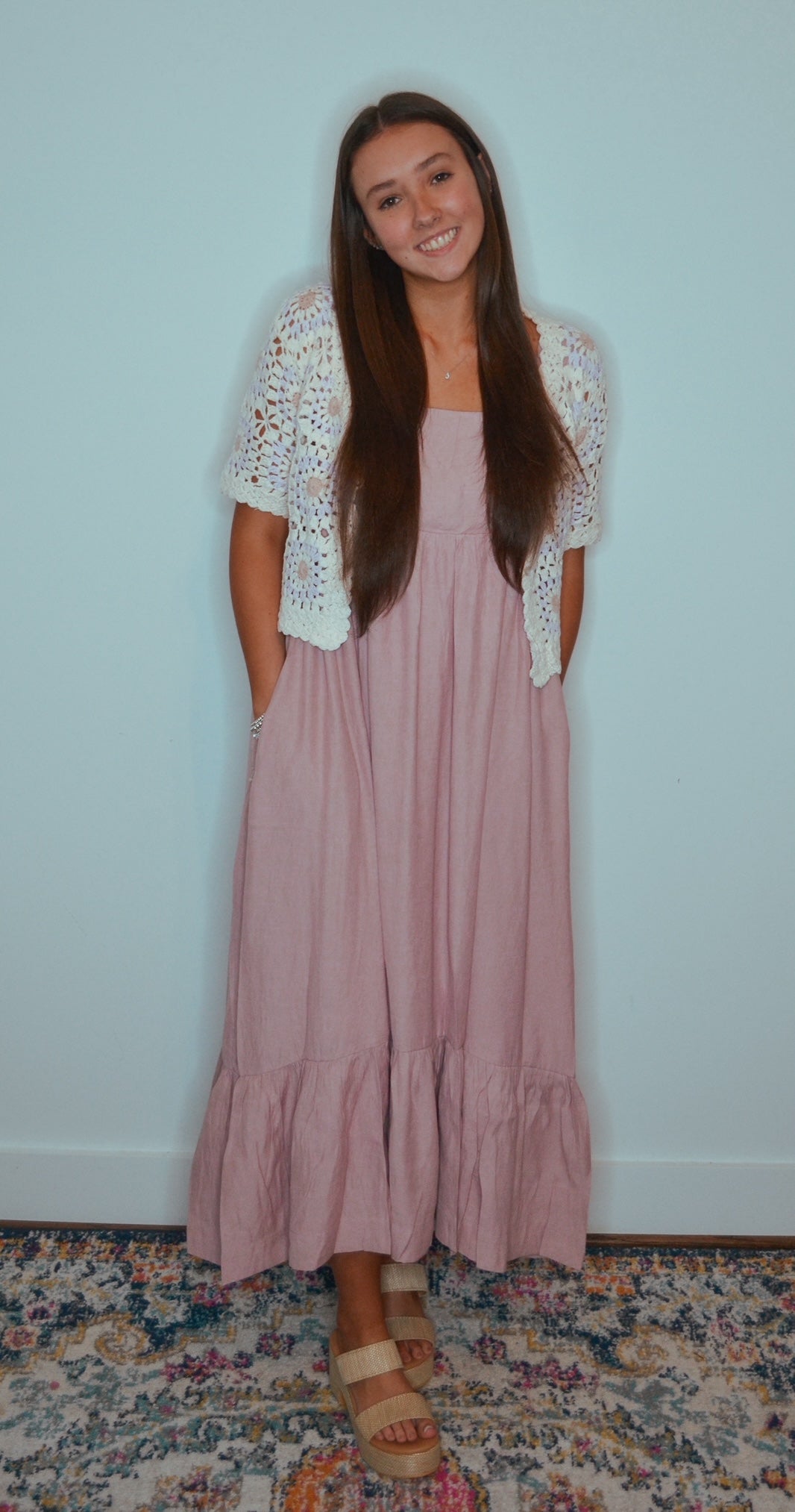 Tea for Two- Rose Dress Crochet Cardigan