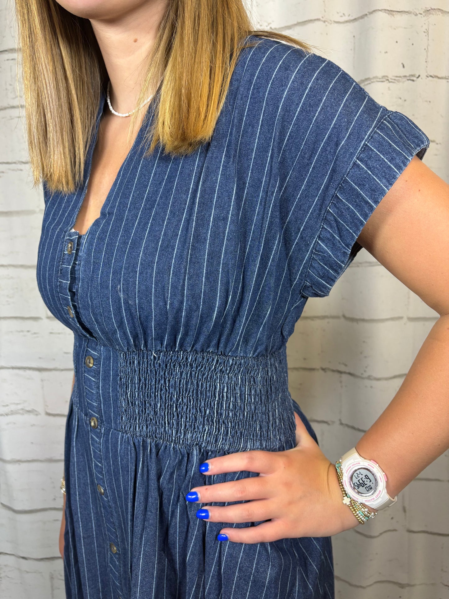 Pinstripe Denim Midi