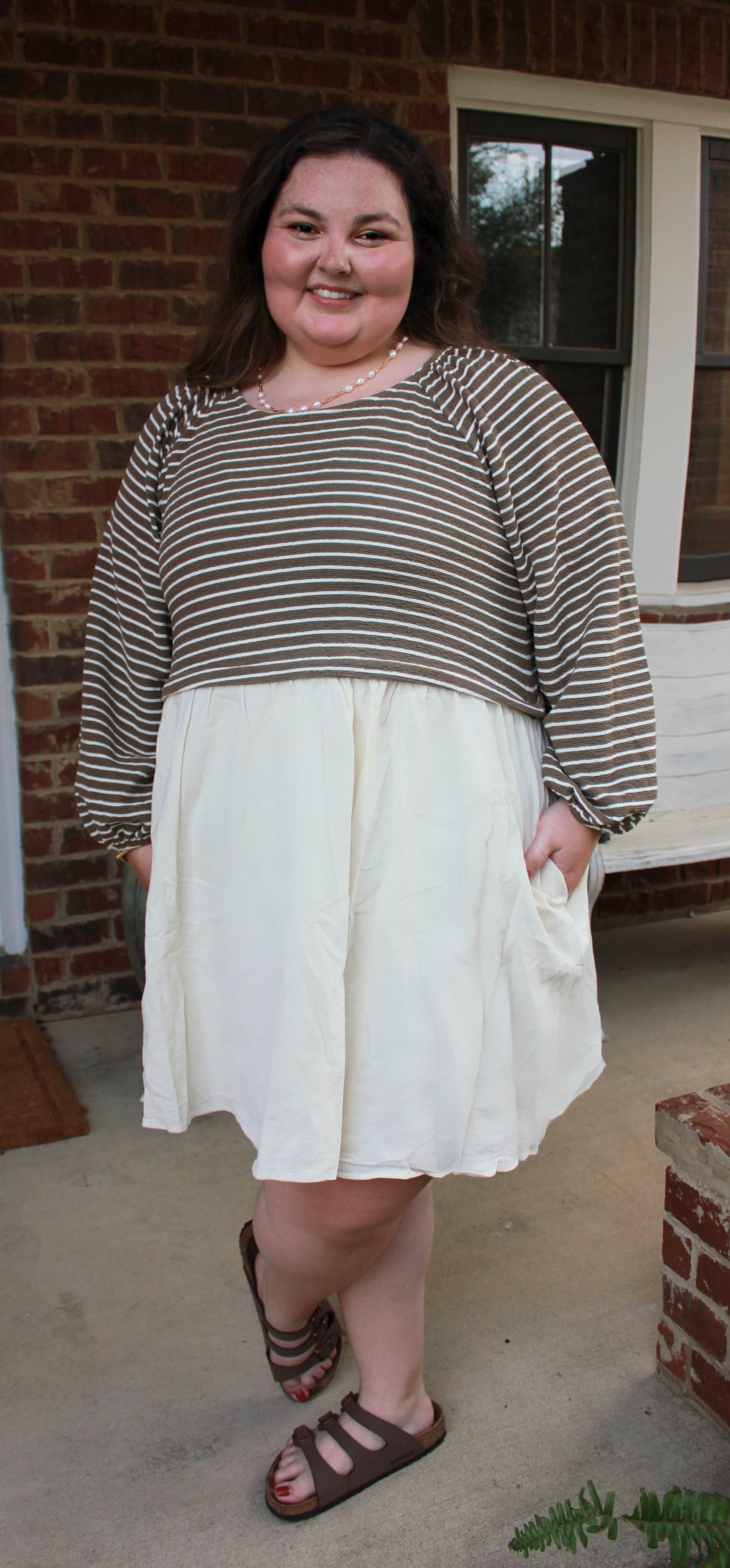 The Dawn Dress in Olive Stripe