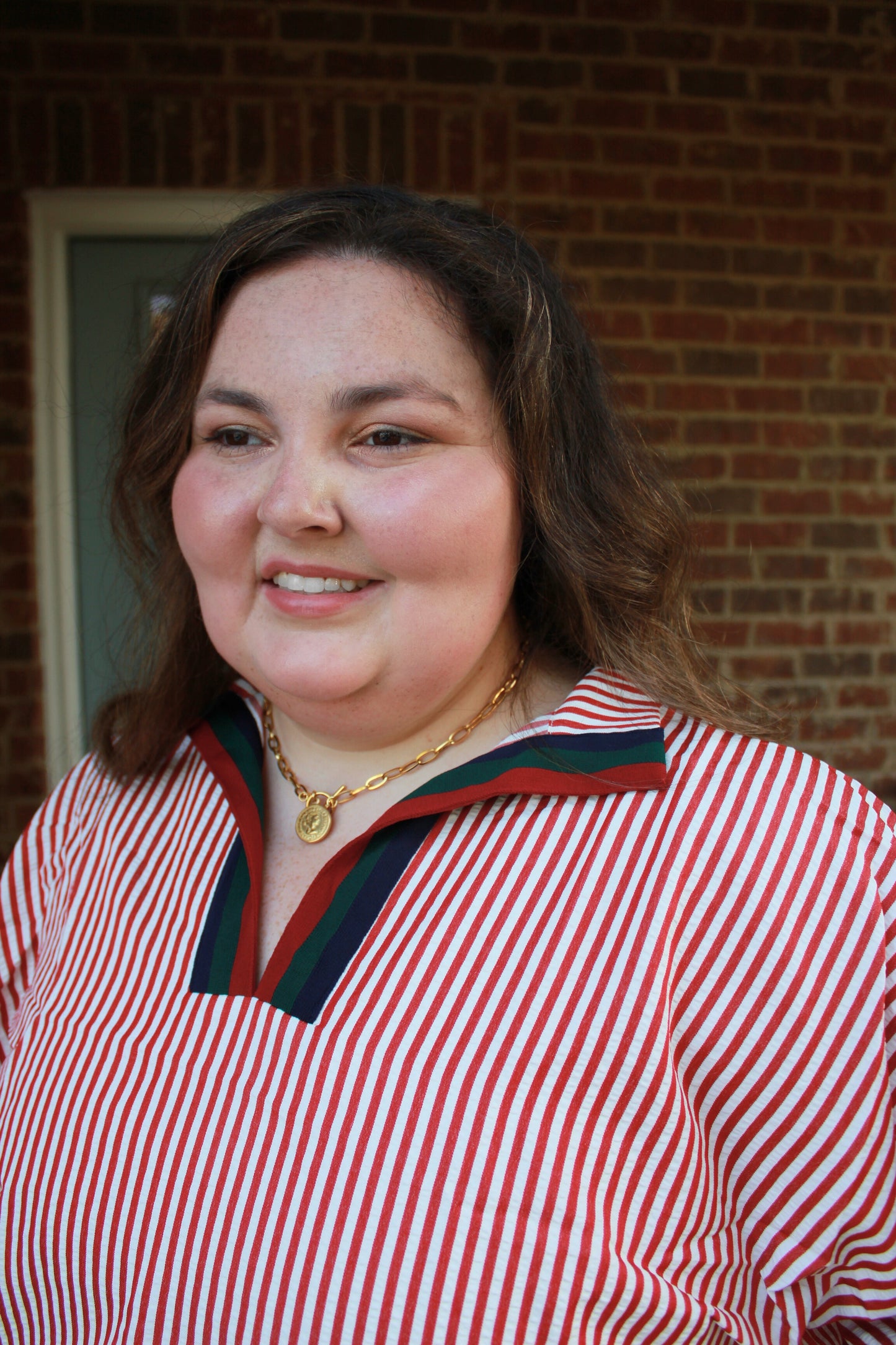 Twice the Stripes Top- Brick