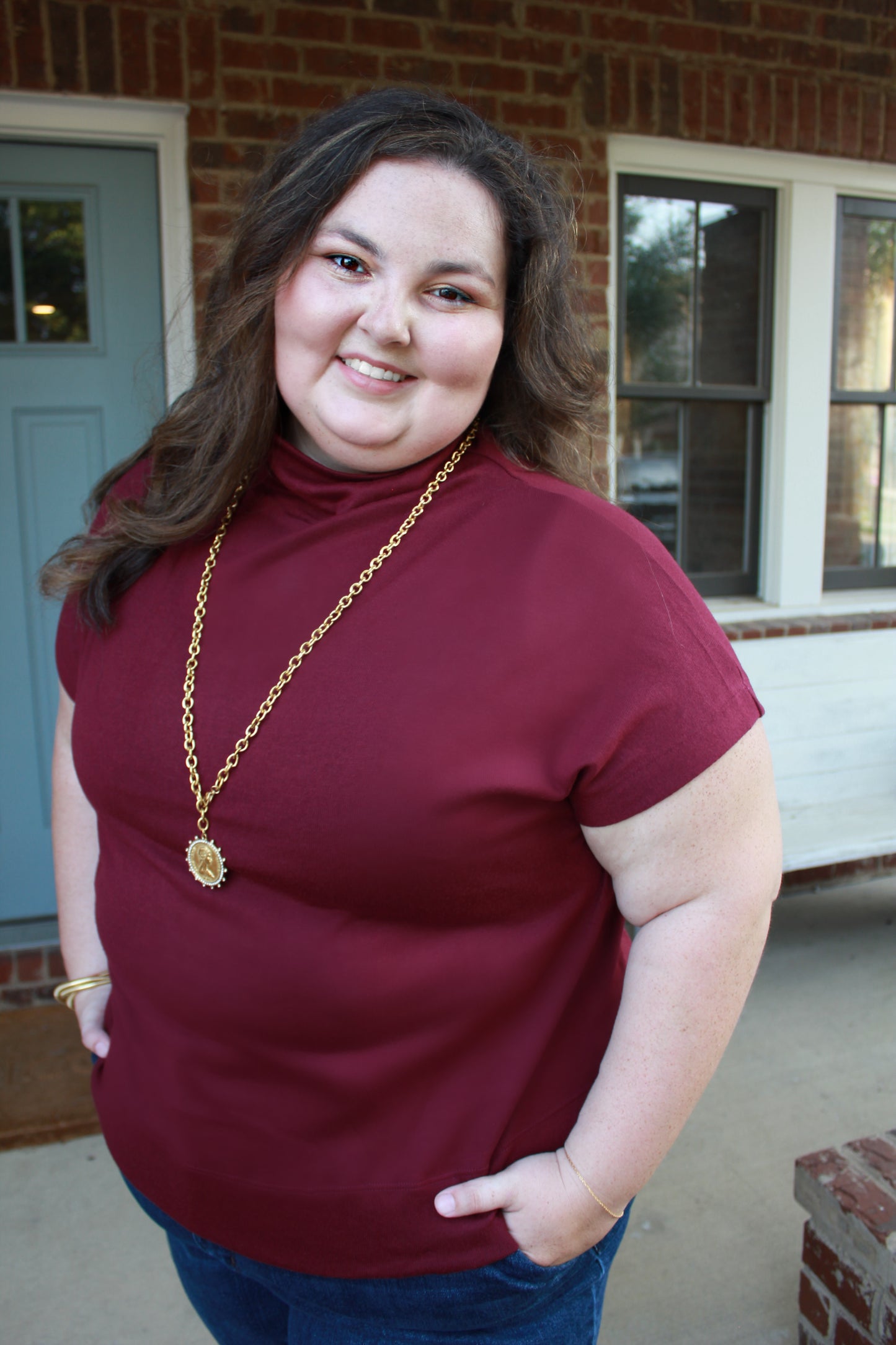 Mock Neck Top- Merlot