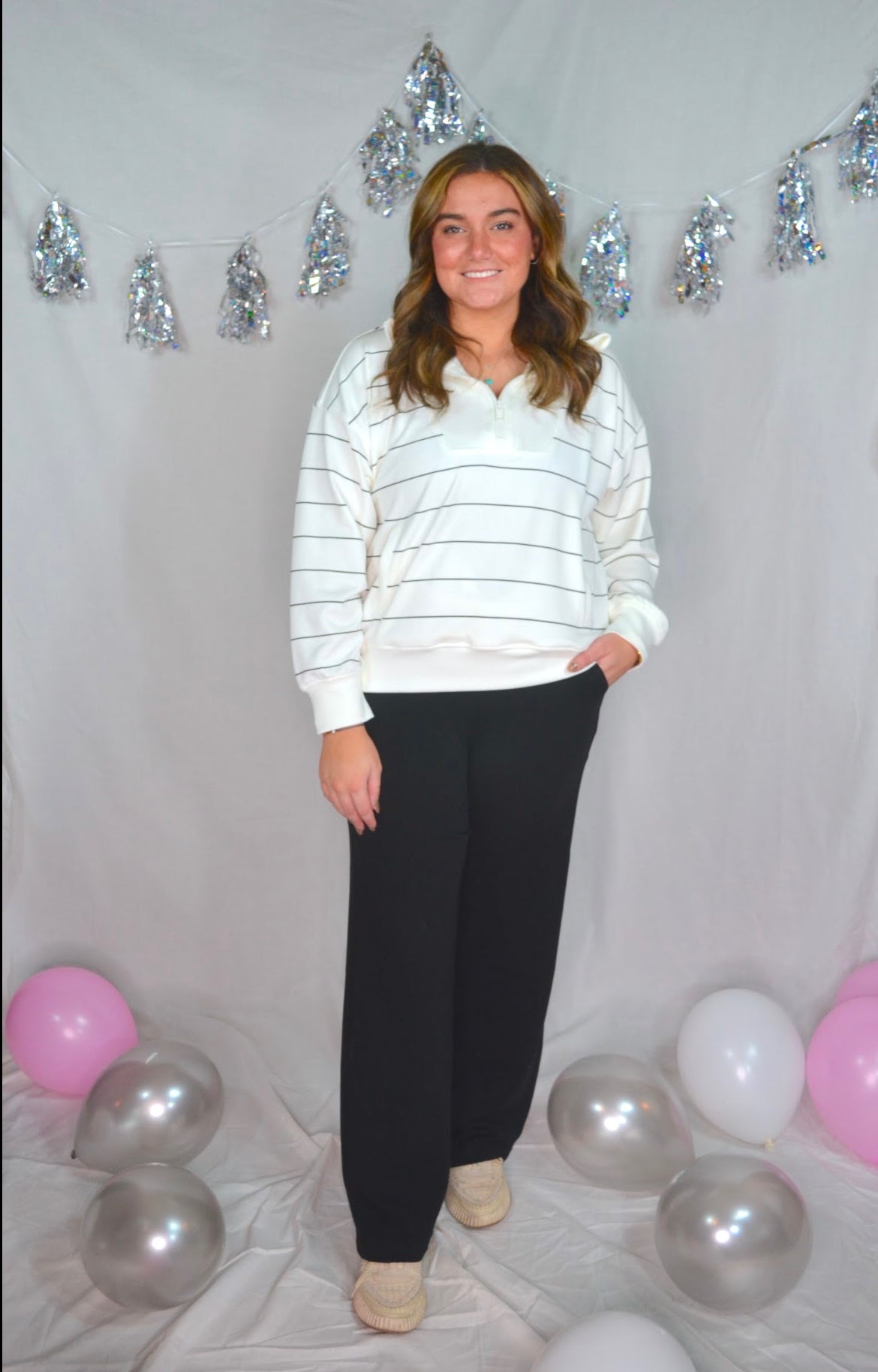 Rae Mode Striped Scuba Fabric Quarter Zip Top