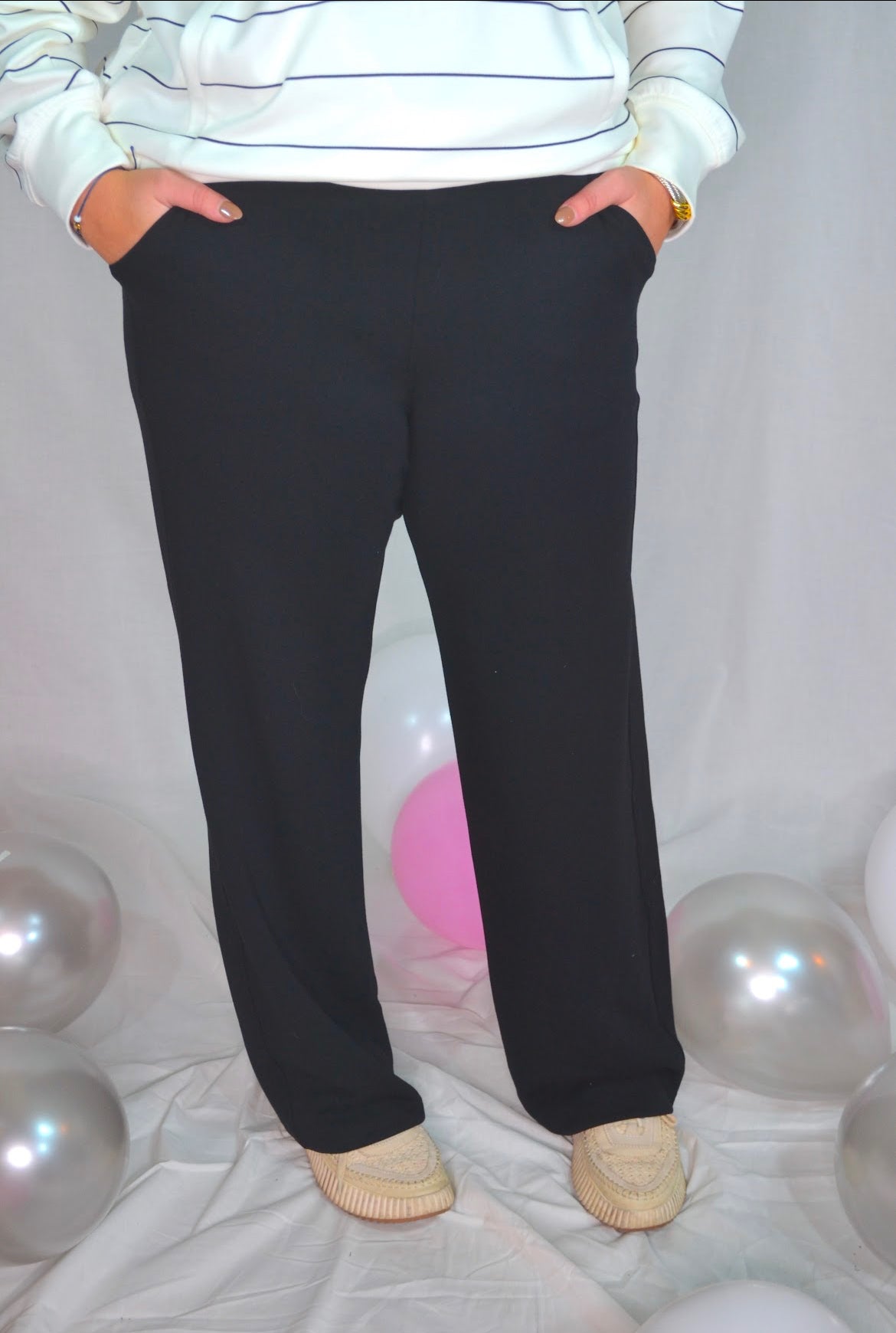 Rae Mode Solid Scuba Fabric Relaxed Fit Pant in Black