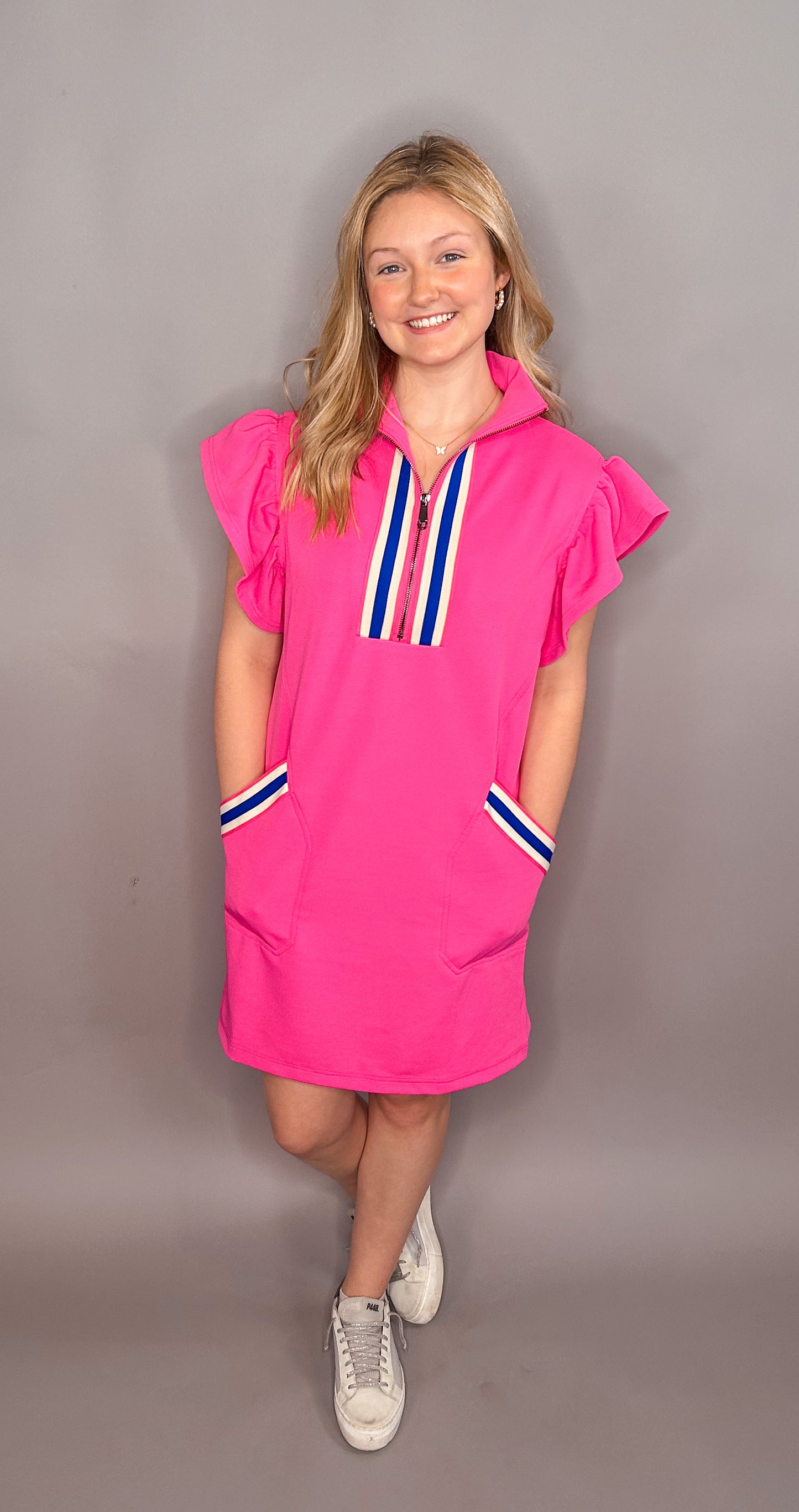 Spring Striped Quarter Zip Dress