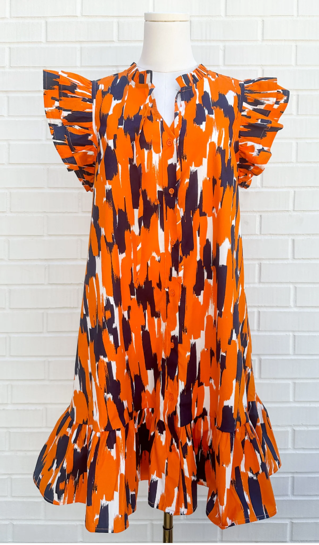 Abby Dress- Navy & Orange