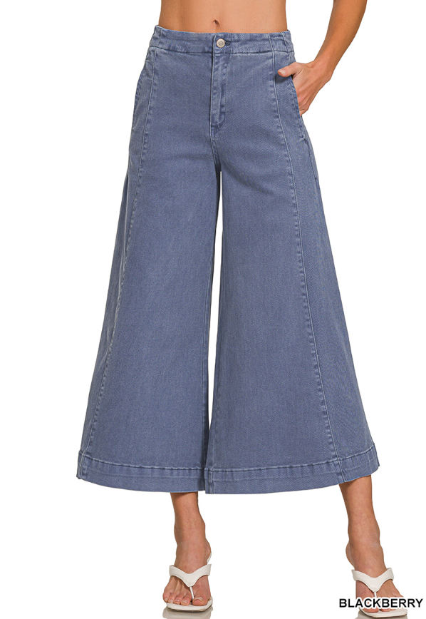 High Rise Cropped Wide Leg Denim- Blackberry