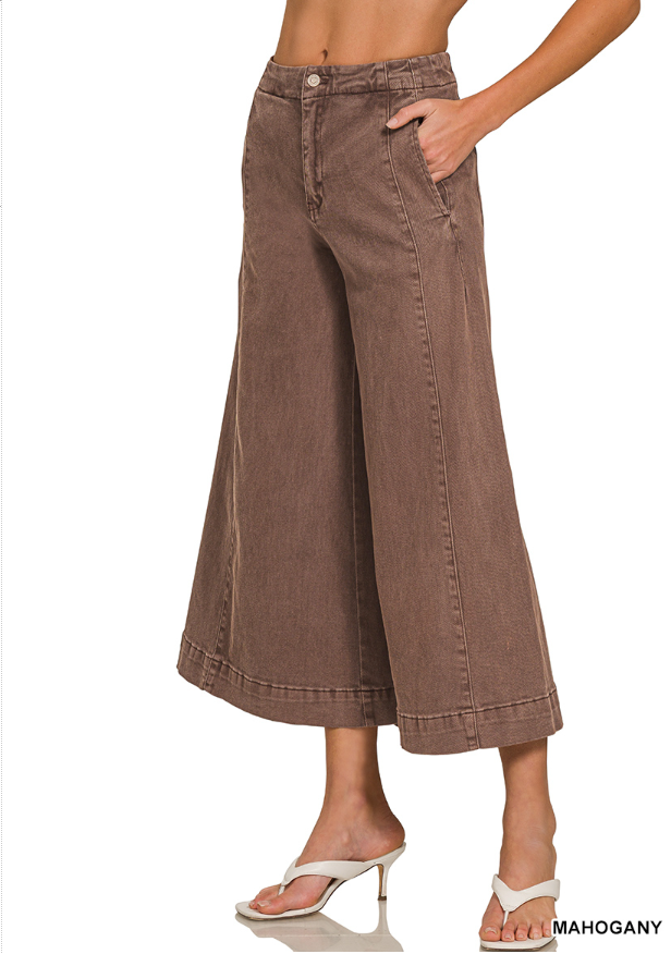 High Rise Cropped Wide Leg Denim- Blackberry