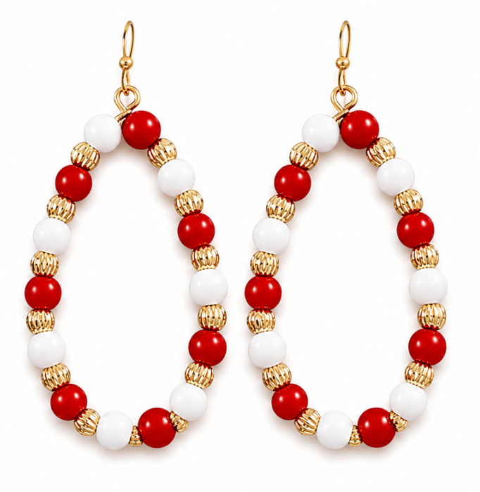 Red & White Beaded Hoops