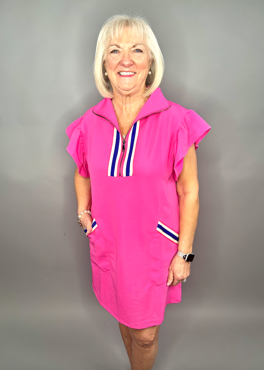 Spring Striped Quarter Zip Dress