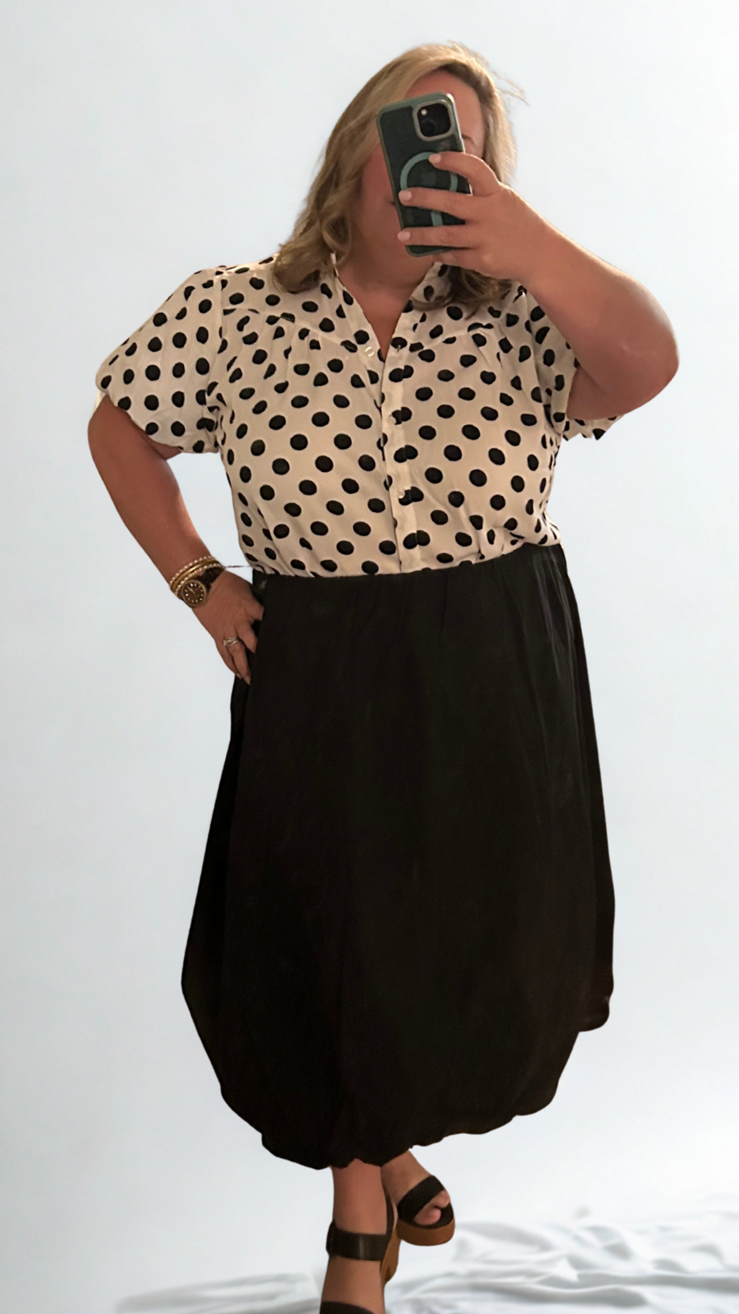 Polka Dot Puff Sleeve Top