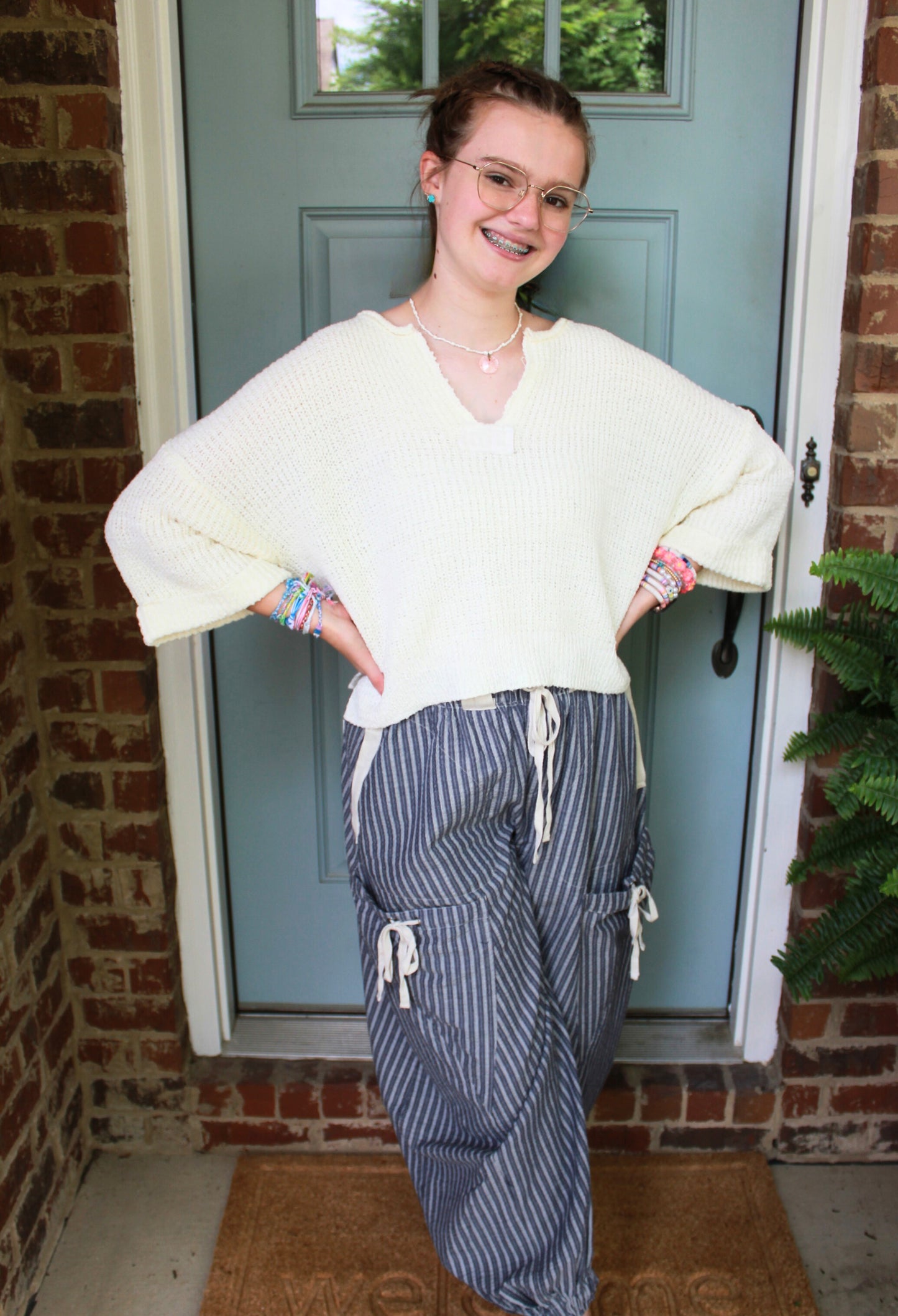 Striped Bow Drawstring Pants