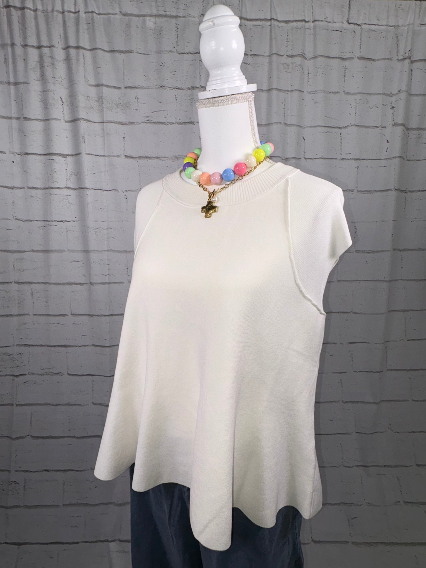 Swing Cap Sleeve Top-White
