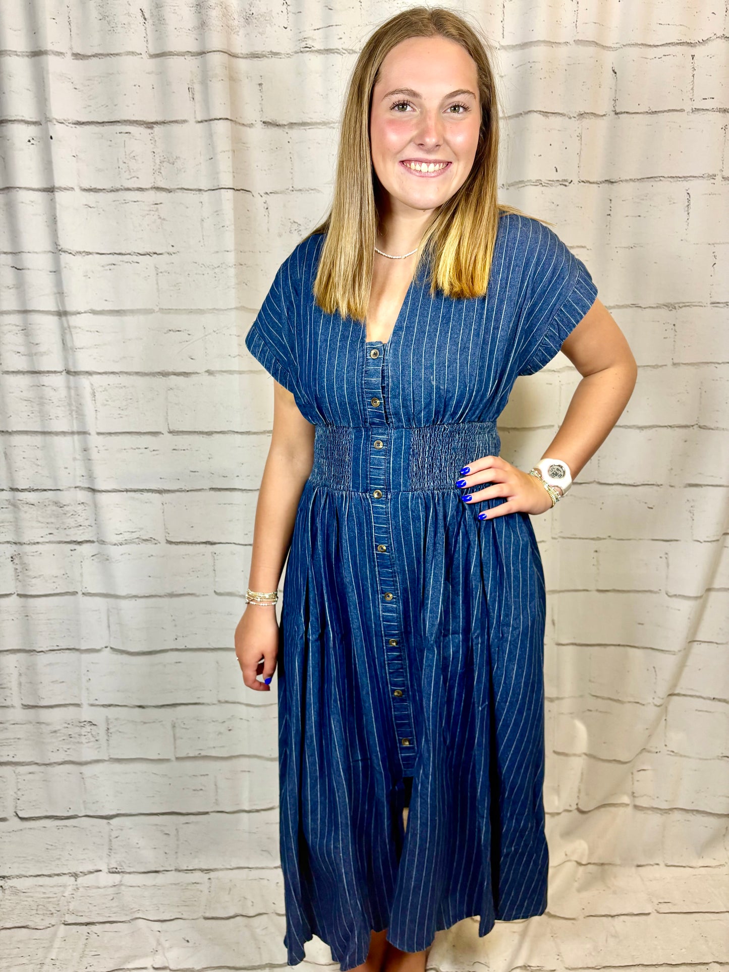 Pinstripe Denim Midi