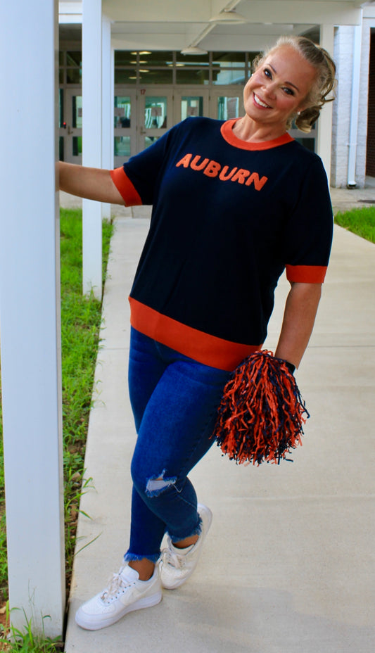 Chenille Block Letter Gameday Sweater- Navy