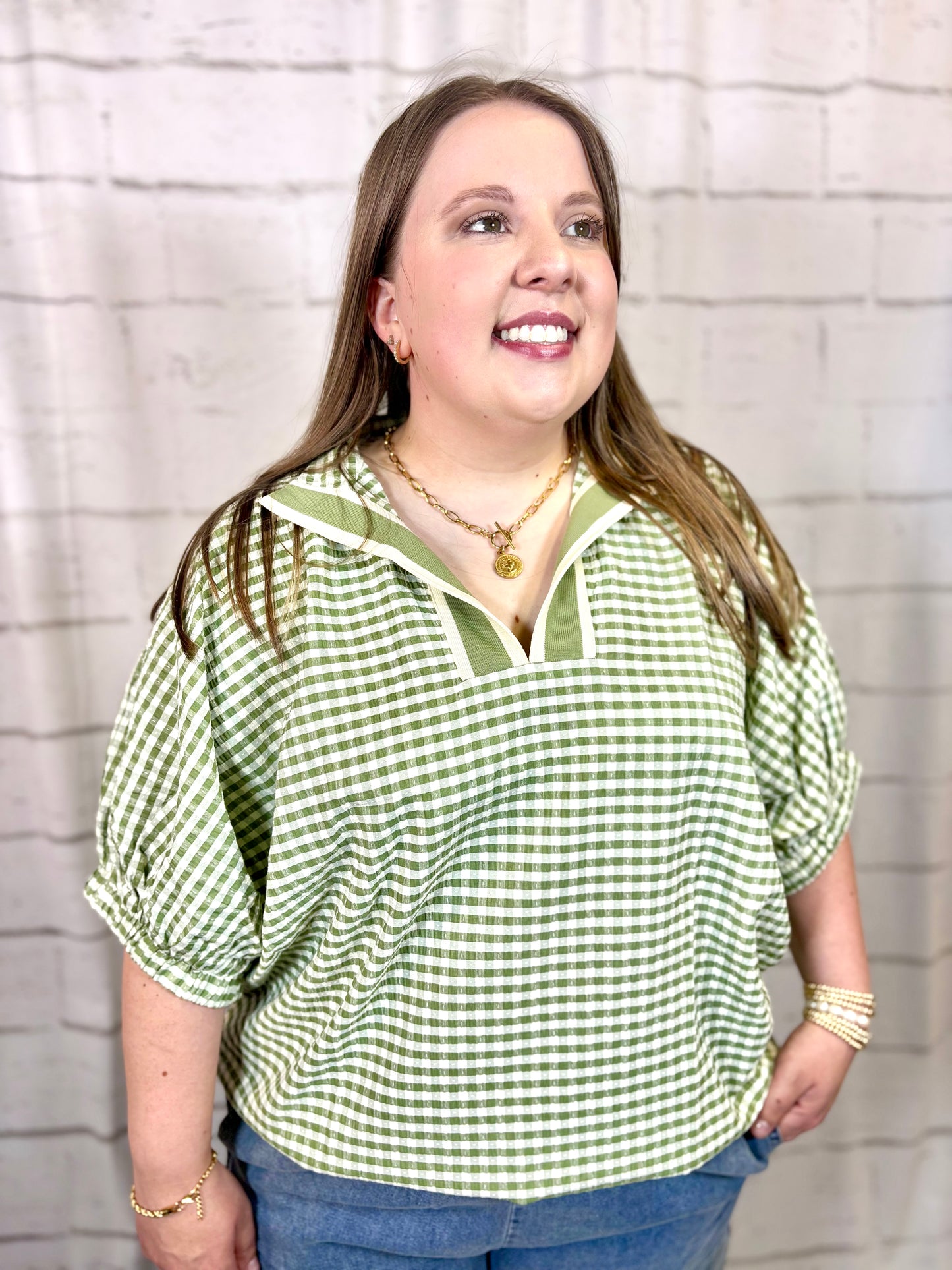 Green Gingham Picnic Top