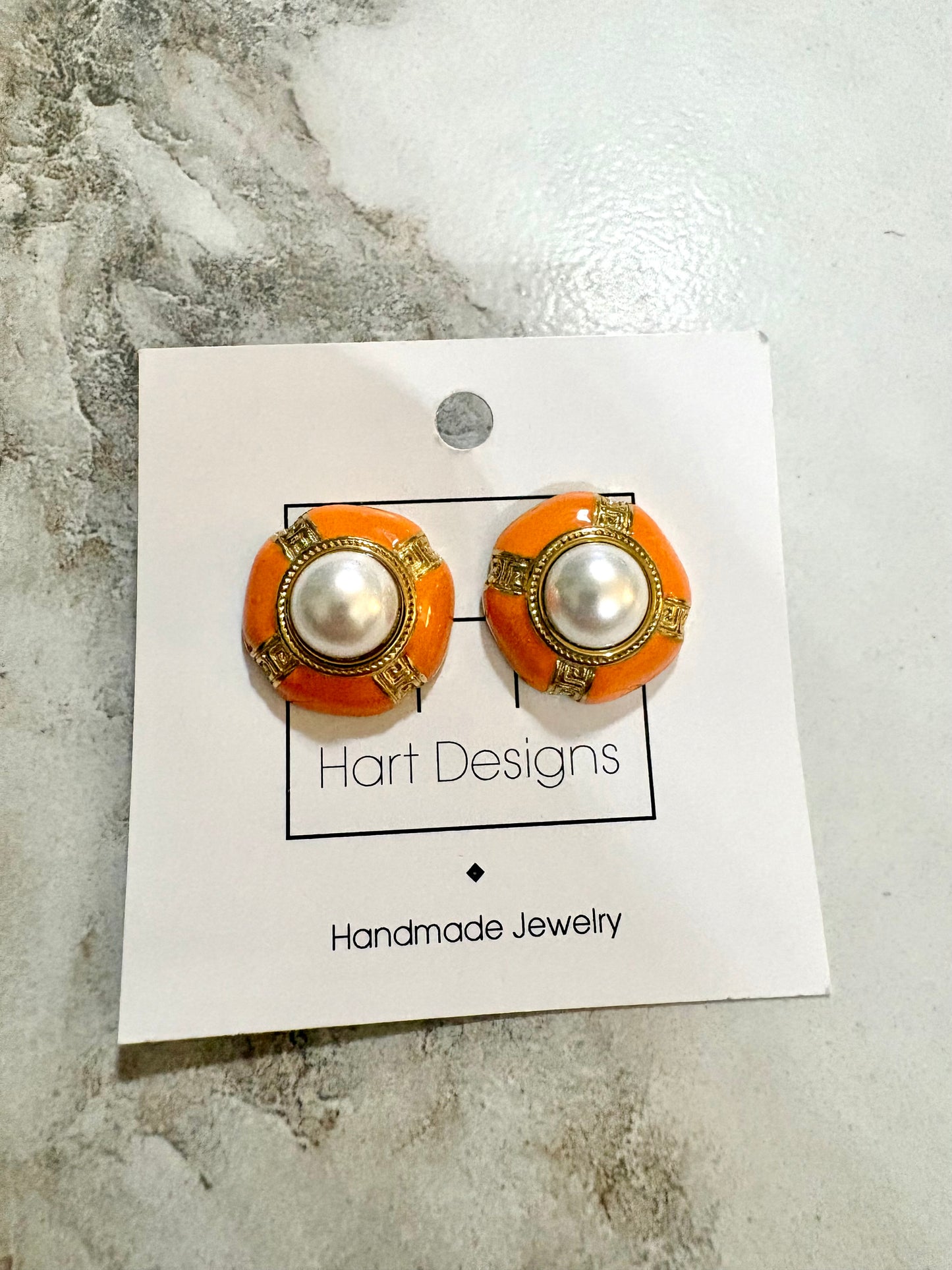 Painted & Pearls Earrings - Orange Circles