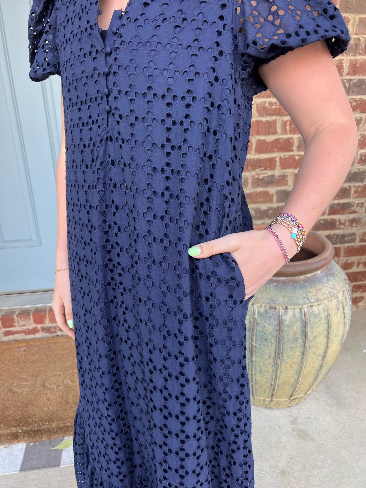 Eyelet Midi- Navy