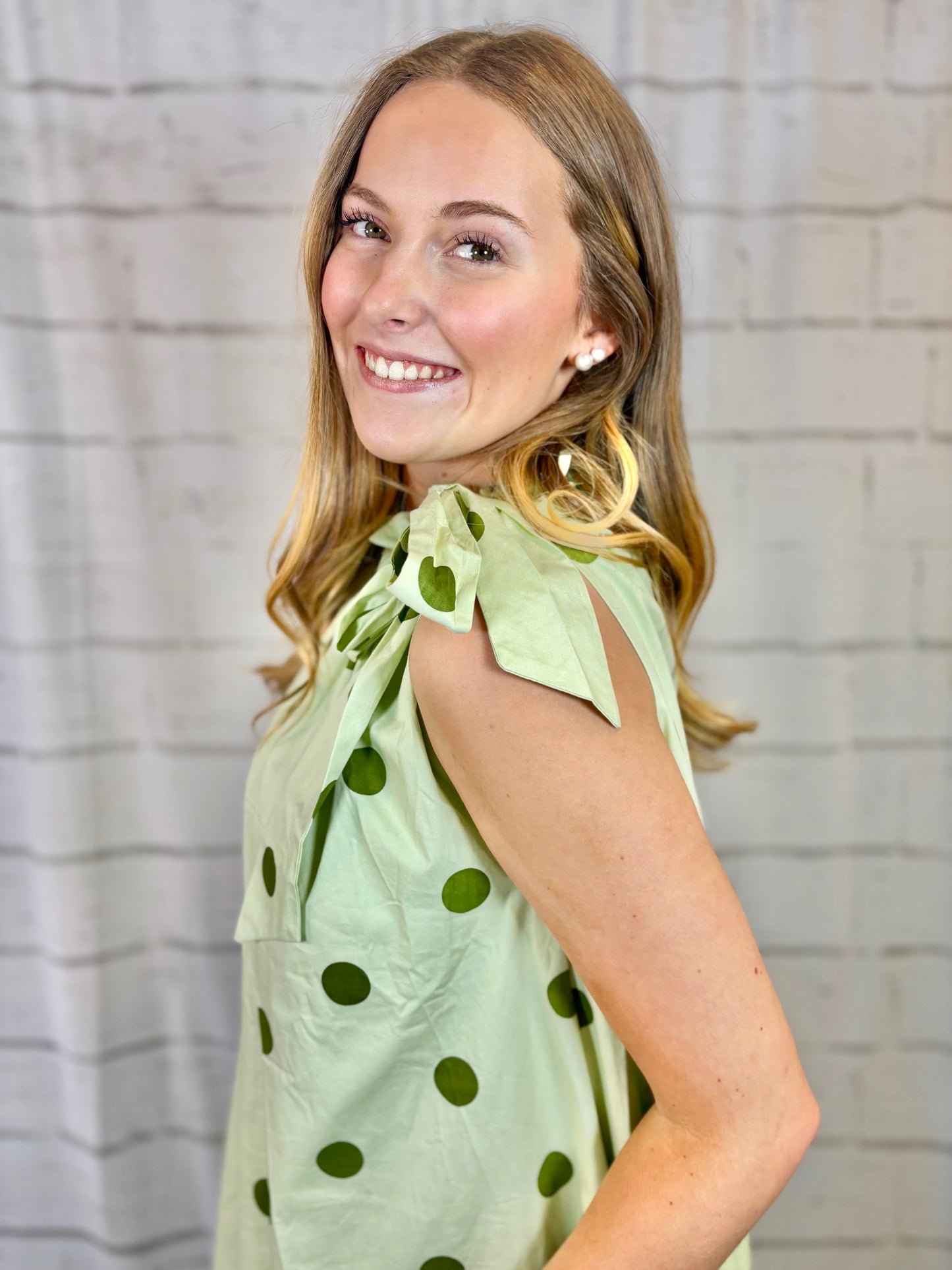 Polka Dot Midi with Ruffle Tie Top