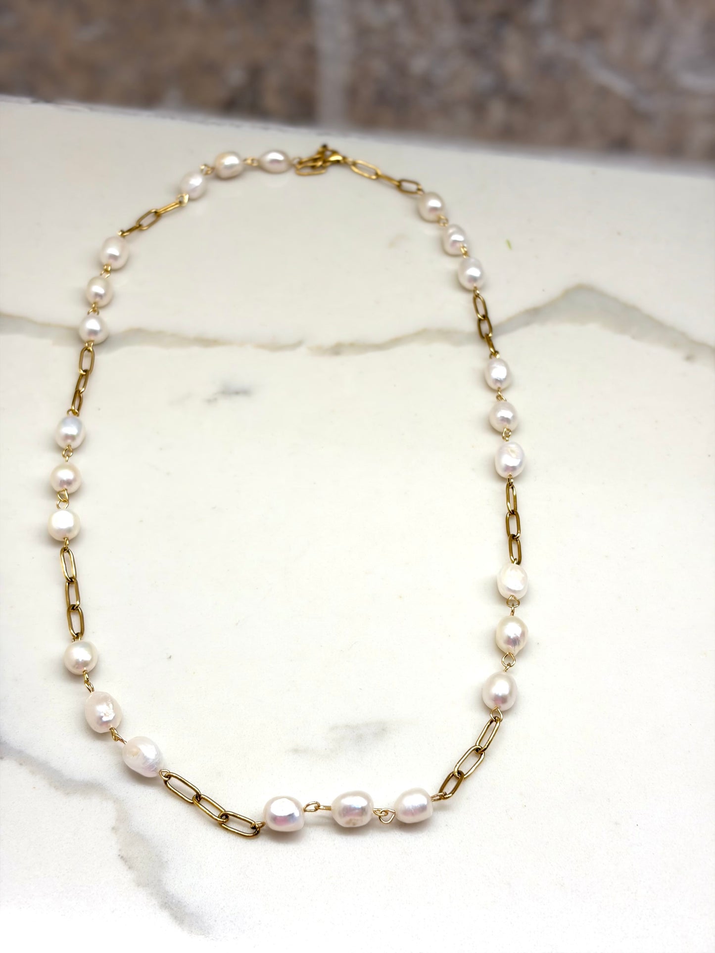 Pearl & Paper Clip Necklace