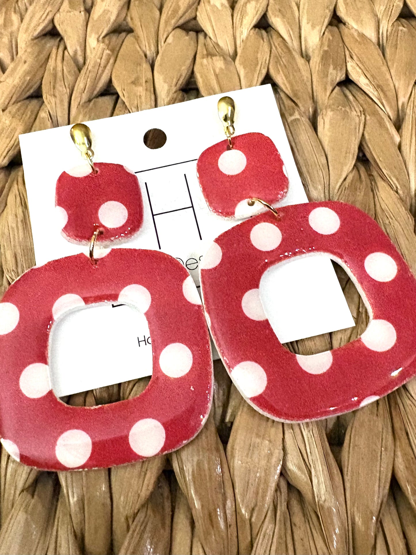Funky Polkadot Clay Earrings- Red