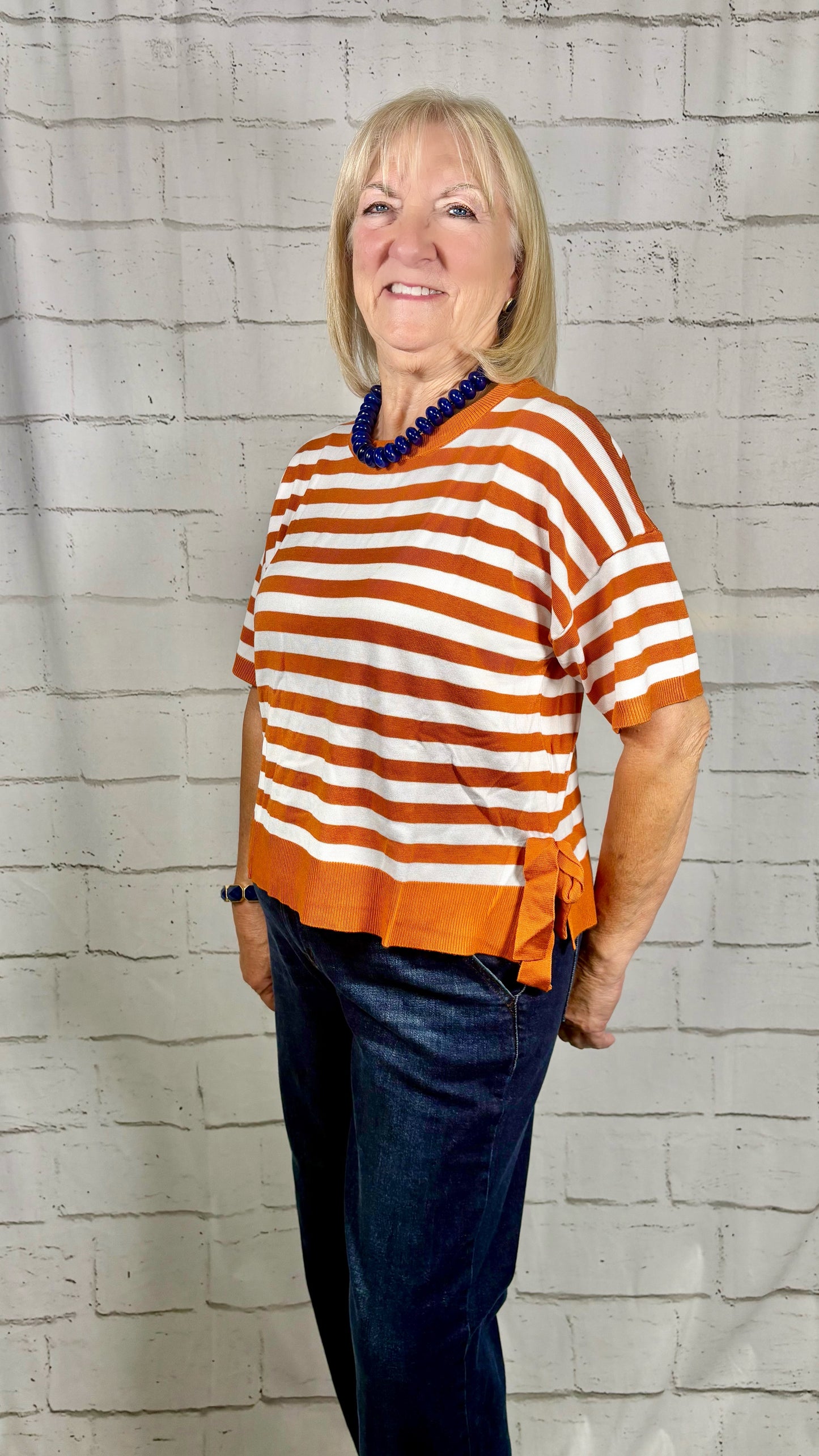 Sideline Stripe Top- Orange