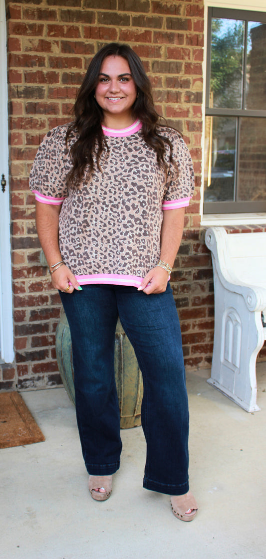Leopard & Pink Trim Sweater