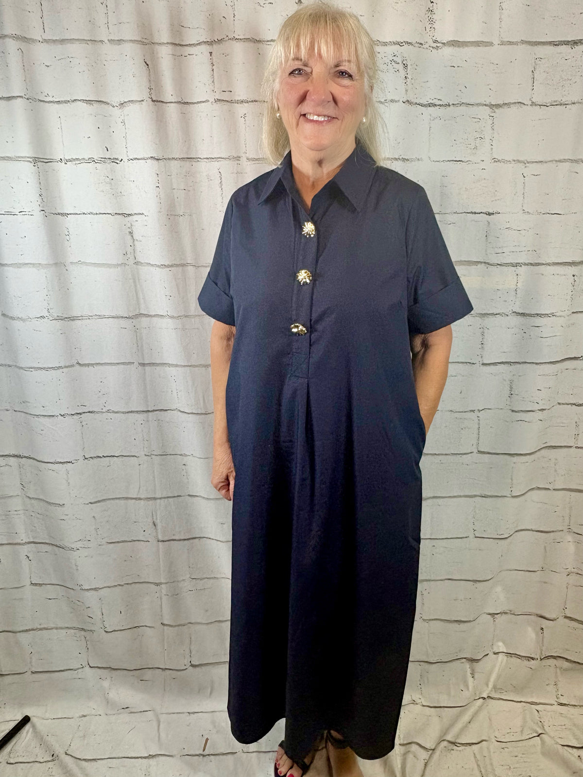 Snap Midi Dress- Navy