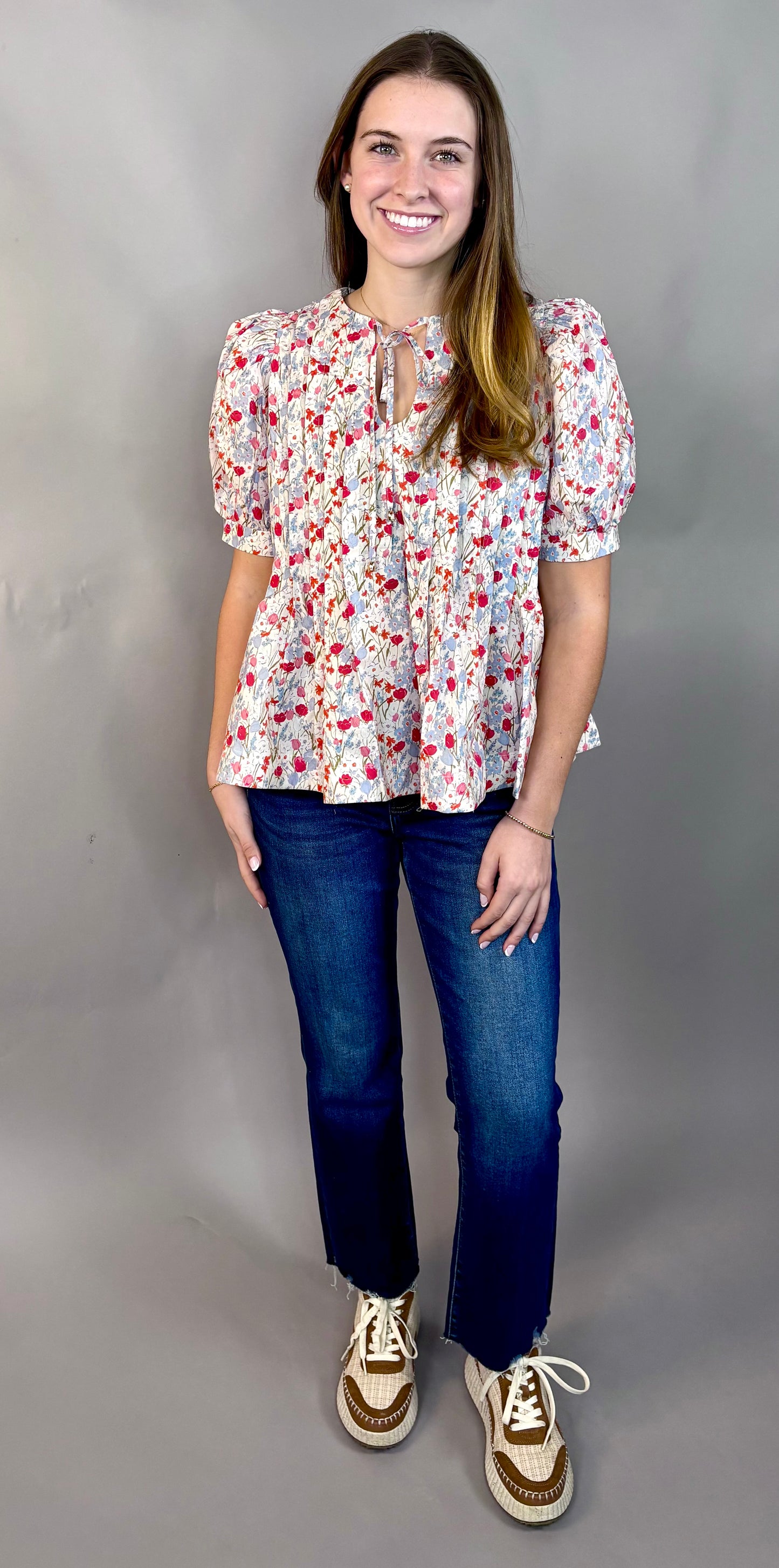 Pleated Floral Tie Top