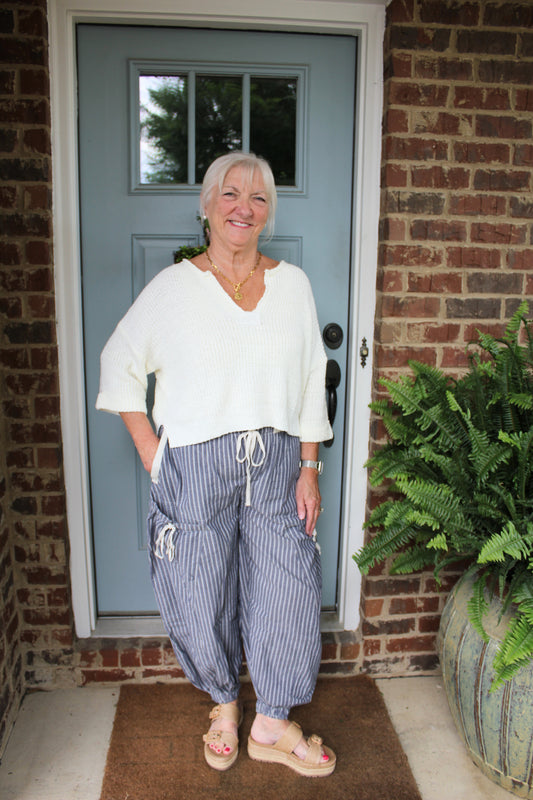 Striped Bow Drawstring Pants