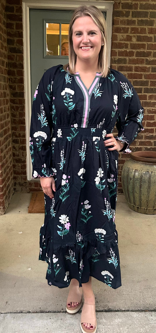Navy Blossom Midi