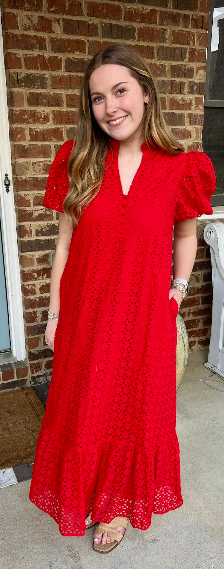 Eyelet Midi- Red