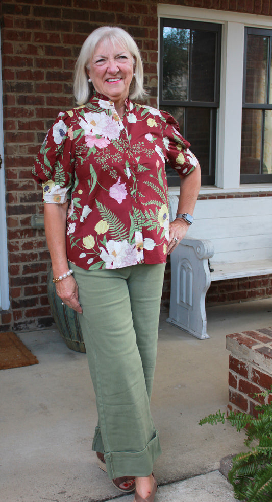 Olive Mid Rise Cuffed Ankle Pants