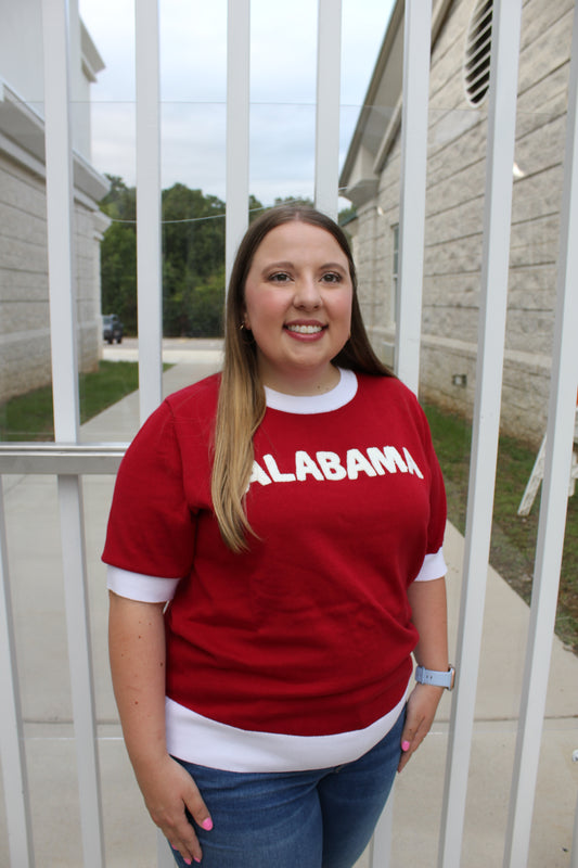 Chenille Block Letter Gameday Sweater- Crimson