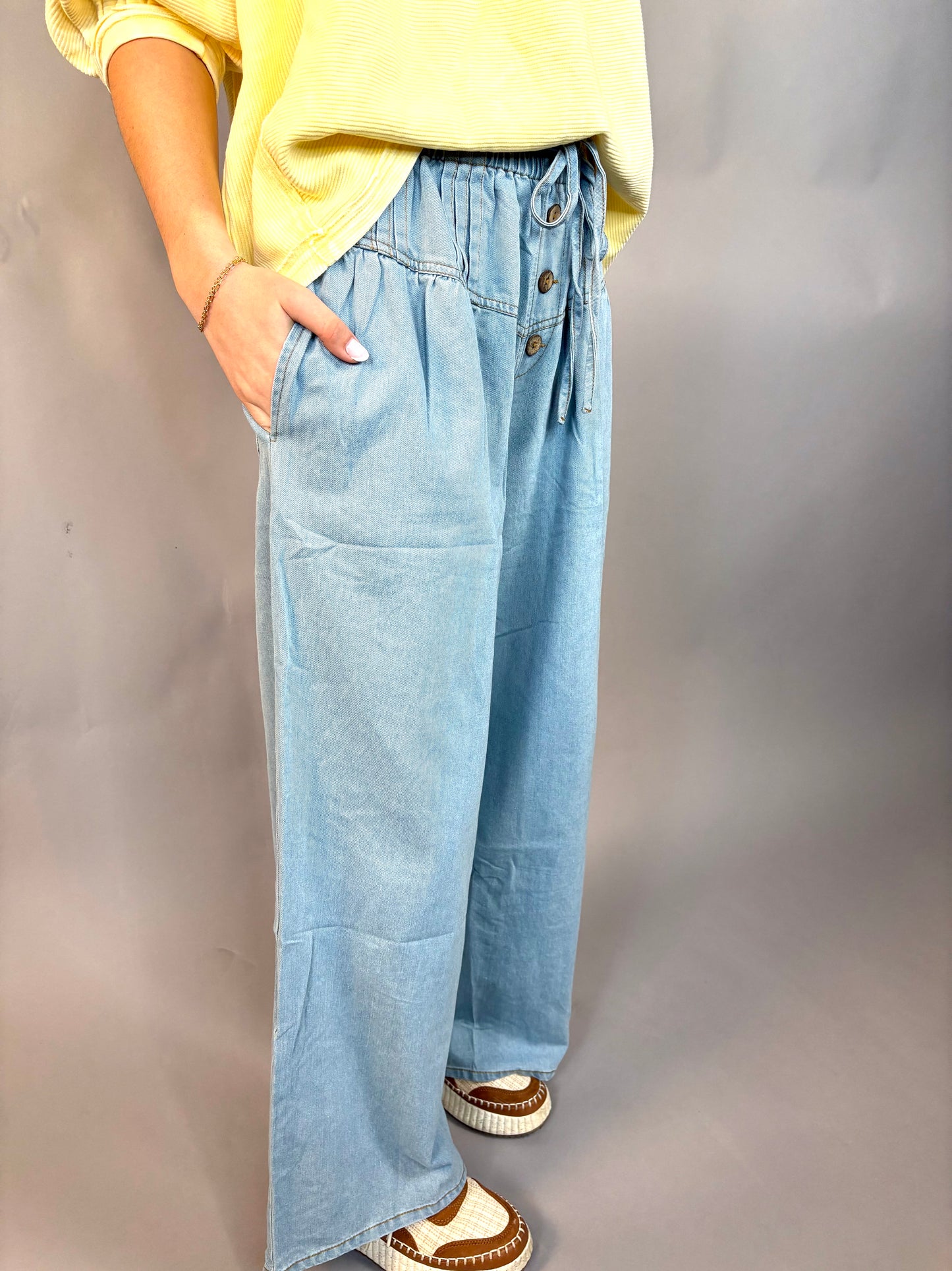 Washed Wide Leg Denim Pants