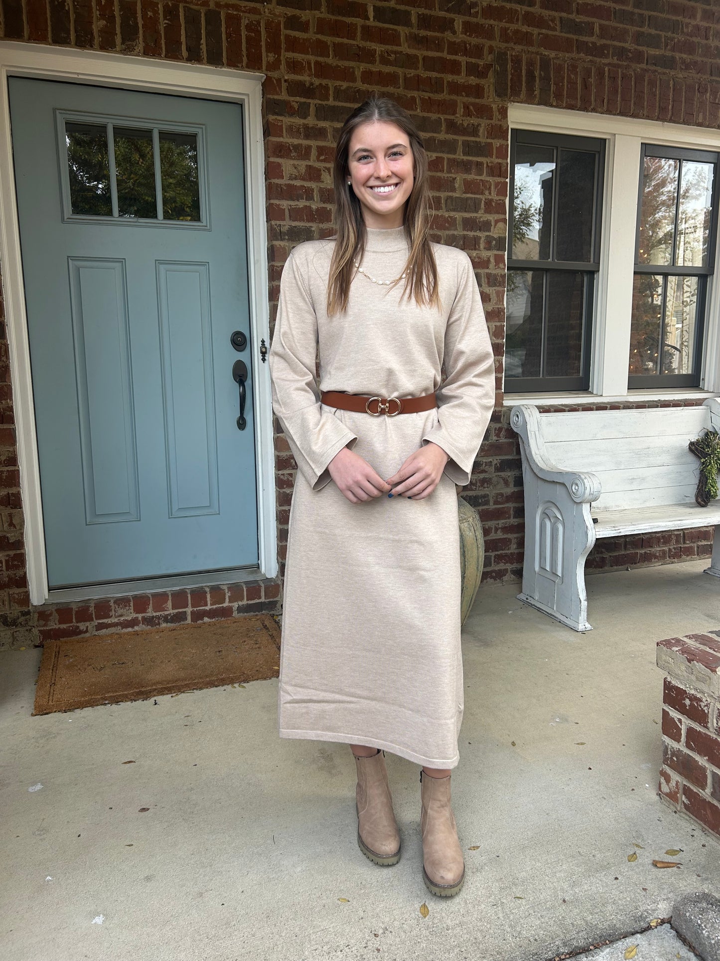 Oatmeal Turtleneck Sweater Dress