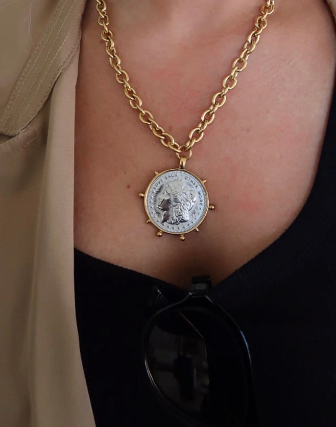 Two Toned Medium Coin Necklace