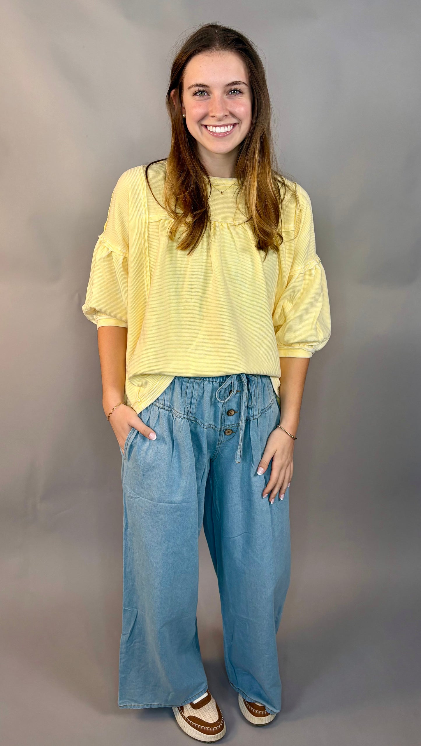 Washed Wide Leg Denim Pants