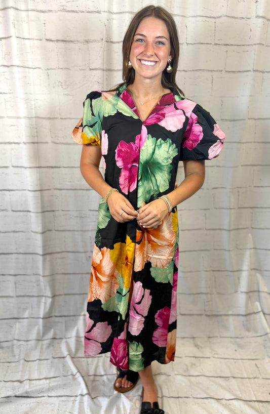 Floral Fusion Midi Dress