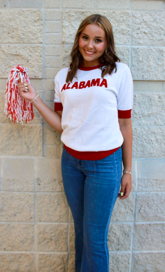 Chenille Block Letter Gameday Sweater- White